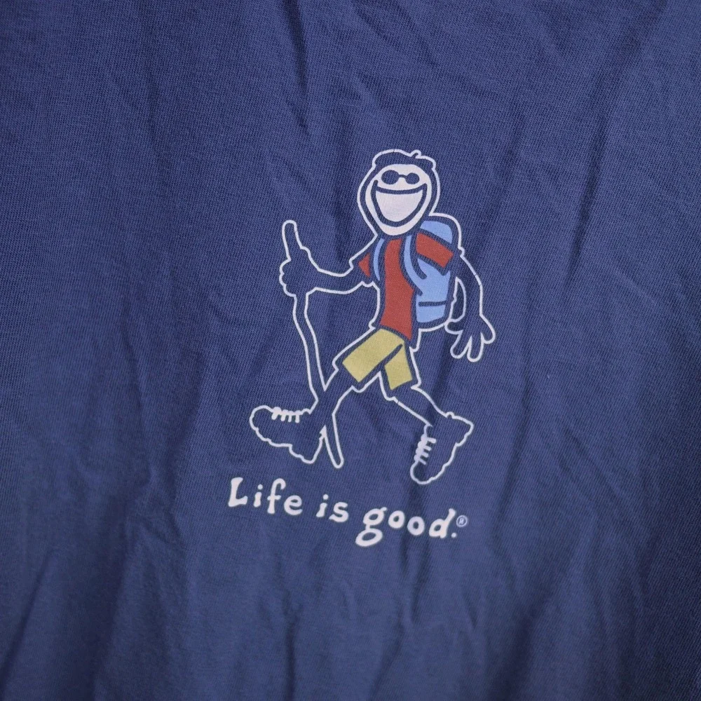 Life is Good T-Shirt Blue Hiking Jake Crusher - Men Size XL